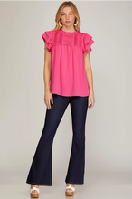 Load image into Gallery viewer, Ruffle Sleeve Woven Top in Orange or Pink
