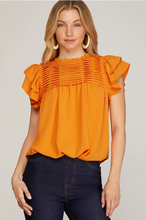 Load image into Gallery viewer, Ruffle Sleeve Woven Top in Orange or Pink
