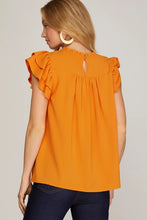 Load image into Gallery viewer, Ruffle Sleeve Woven Top in Orange or Pink
