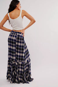 Free People Bordeaux Plaid Maxi Skirt