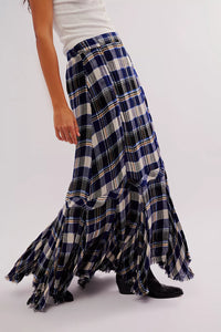 Free People Bordeaux Plaid Maxi Skirt