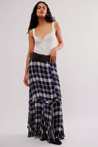 Free People Bordeaux Plaid Maxi Skirt