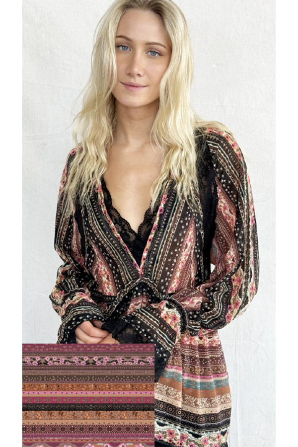 Free People Natalie Printed Long Sleeve Top