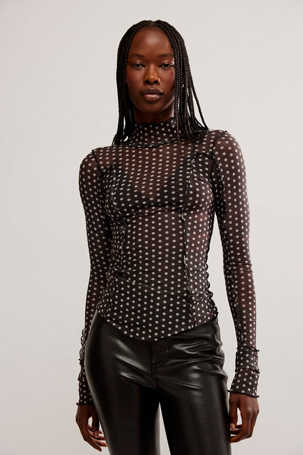 Free People Charlie Printed Mesh Top in Luna Dot