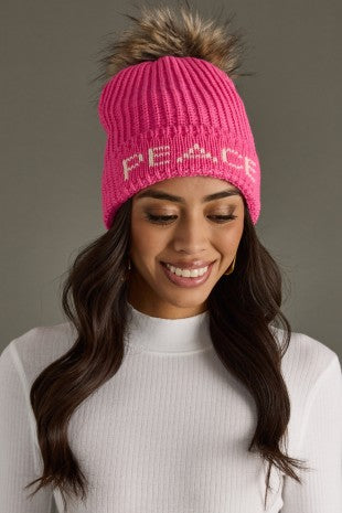 Pink Peace Knit Pom Hat
