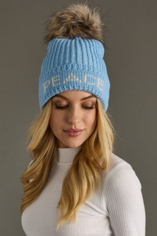 Lt. Blue Peace Knit Pom Hat