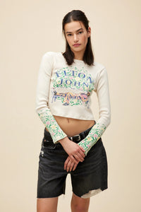 Day Dreamer Elton John Floral Pointelle Long Sleeve Top