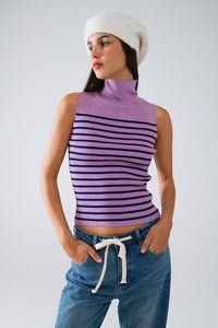 Striped Turtleneck Tank Top