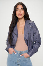 Load image into Gallery viewer, Classic Vegan Leather Biker Jacket in Blue
