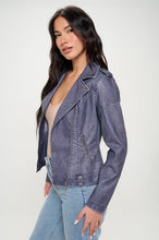 Load image into Gallery viewer, Classic Vegan Leather Biker Jacket in Blue
