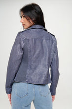 Load image into Gallery viewer, Classic Vegan Leather Biker Jacket in Blue
