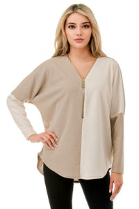 Color Block Dolman Sleeve Zip Top