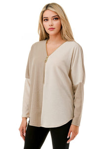 Color Block Dolman Sleeve Zip Top