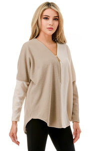 Color Block Dolman Sleeve Zip Top