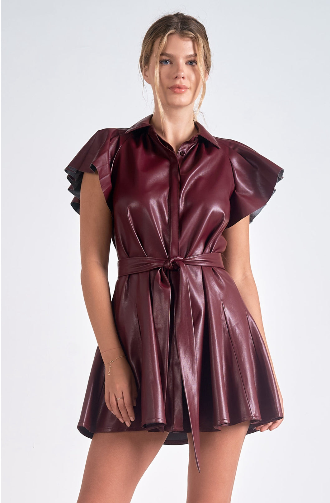 Faux Leather Burgundy Dress