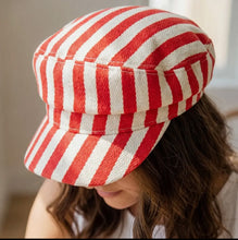 Load image into Gallery viewer, Red Striped Cabbie Hat
