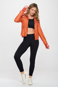 Faux Leather Hoodie Jacket