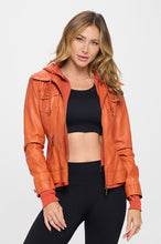 Load image into Gallery viewer, Faux Leather Hoodie Jacket
