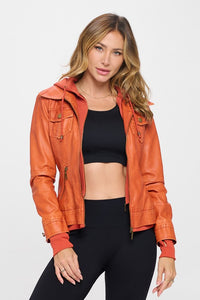 Faux Leather Hoodie Jacket