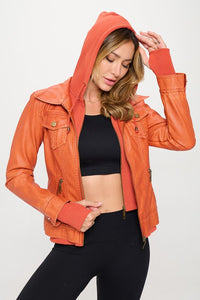 Faux Leather Hoodie Jacket