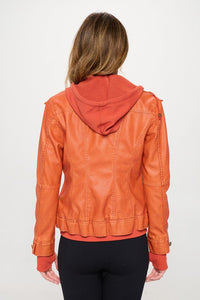 Faux Leather Hoodie Jacket