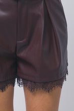 Load image into Gallery viewer, Faux Leather Shorts with Lace Detail
