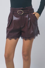 Load image into Gallery viewer, Faux Leather Shorts with Lace Detail
