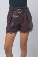 Load image into Gallery viewer, Faux Leather Shorts with Lace Detail
