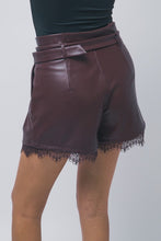 Load image into Gallery viewer, Faux Leather Shorts with Lace Detail
