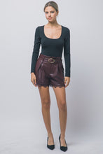 Load image into Gallery viewer, Faux Leather Shorts with Lace Detail
