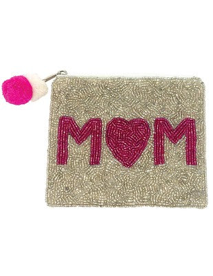 Mom Beaded Coin Pouch