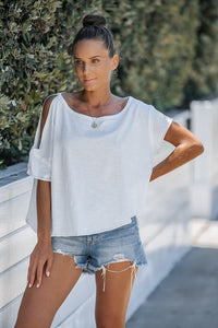 Open Shoulder Tee in Ivory & Tangerine