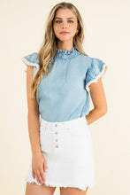 Load image into Gallery viewer, Denim Blue Flutter Sleeve Top
