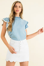 Load image into Gallery viewer, Denim Blue Flutter Sleeve Top
