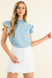 Denim Blue Flutter Sleeve Top