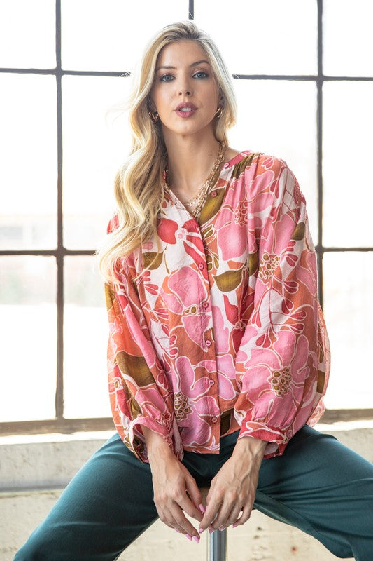 Pink/Coral Button Down Blouse