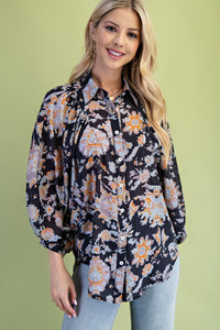 Lightweight Floral Button Down Top