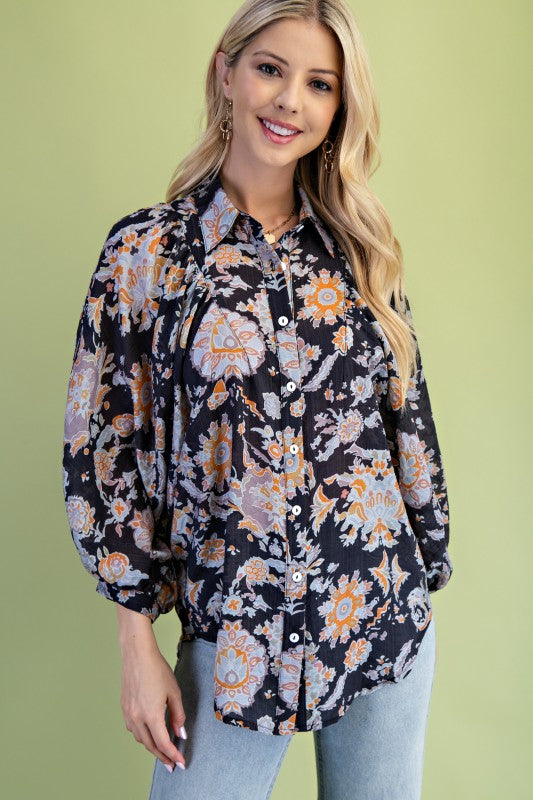 Lightweight Floral Button Down Top