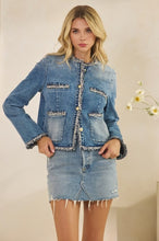 Load image into Gallery viewer, Tweed Trimmed Denim Jacket
