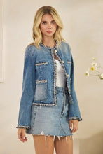 Load image into Gallery viewer, Tweed Trimmed Denim Jacket
