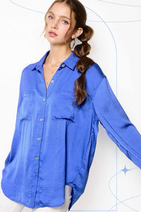 Silky Button Down in Royal Blue