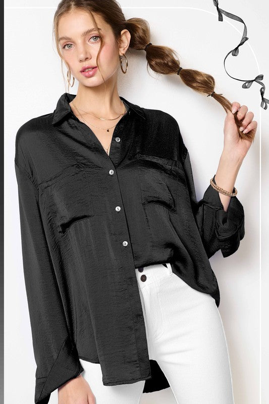 Silky Button Down in Black