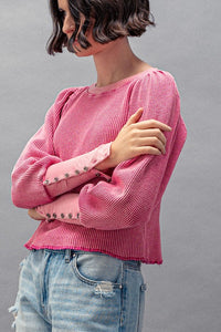 Waffle Knit Puff Sleeve Top