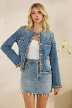 Load image into Gallery viewer, Tweed Trimmed Denim Jacket
