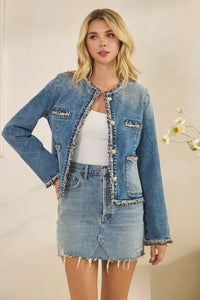 Tweed Trimmed Denim Jacket