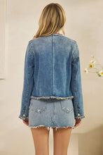 Load image into Gallery viewer, Tweed Trimmed Denim Jacket
