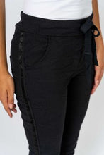Load image into Gallery viewer, Black Italian Crinkle Jogger with Ribbon Side detail
