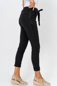 Black Italian Crinkle Jogger with Ribbon Side detail