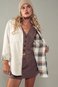 Corduroy & Plaid Shacket-Reversible