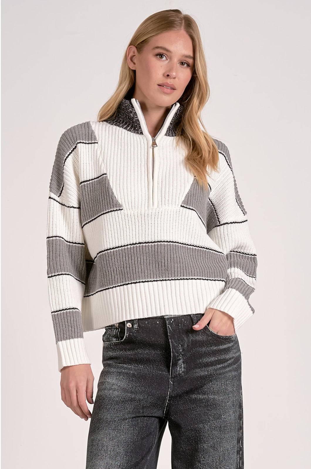Ashley Half Zip in Gray Stripe